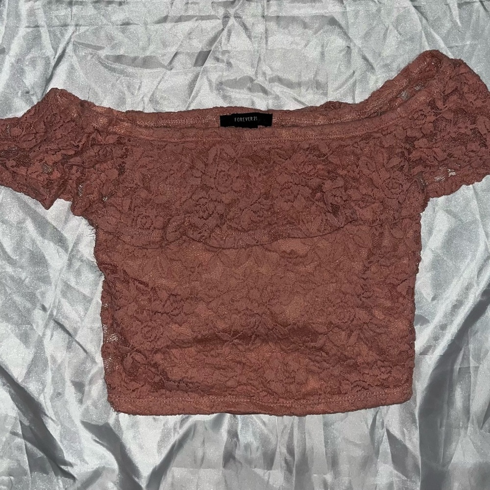 Forever 21 Lace Off-Shoulder Top in Brown